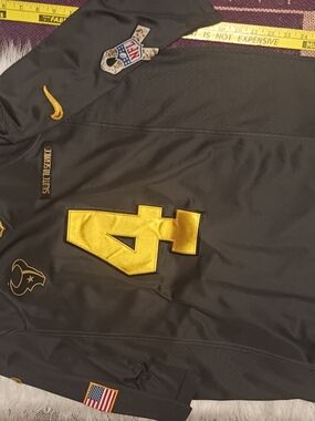 NFL Men's Black and Gold #4 Jersey with NFL and Team Patches